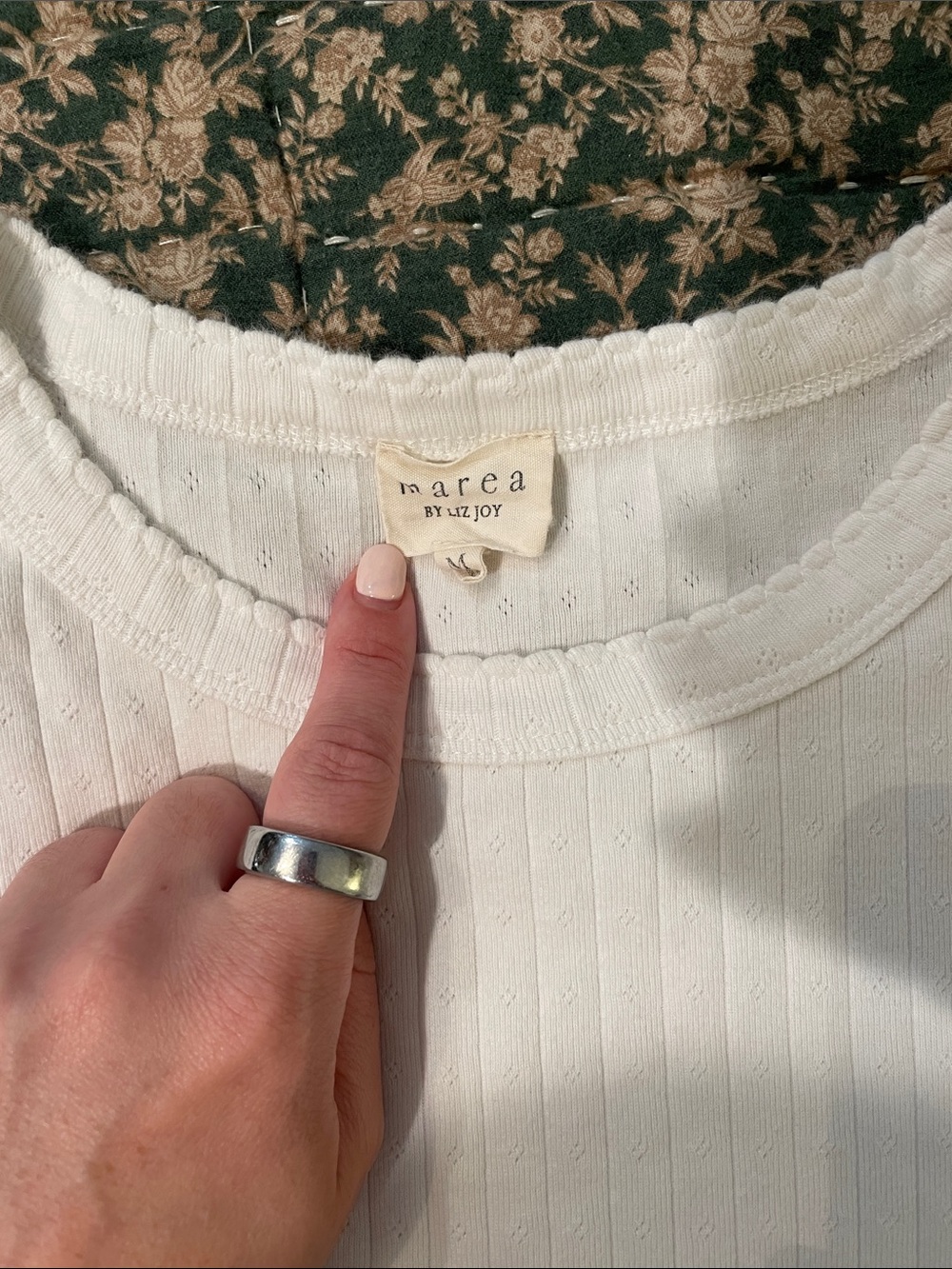 Marea By Liz Joy White Short-Sleeve Ribbed Tee Pointelle - Picture 4 of 6